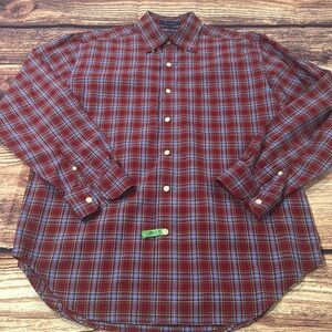 Blassport by Bill Blass Men’s Stylish Dark Red Plaid Button-Down Shirt